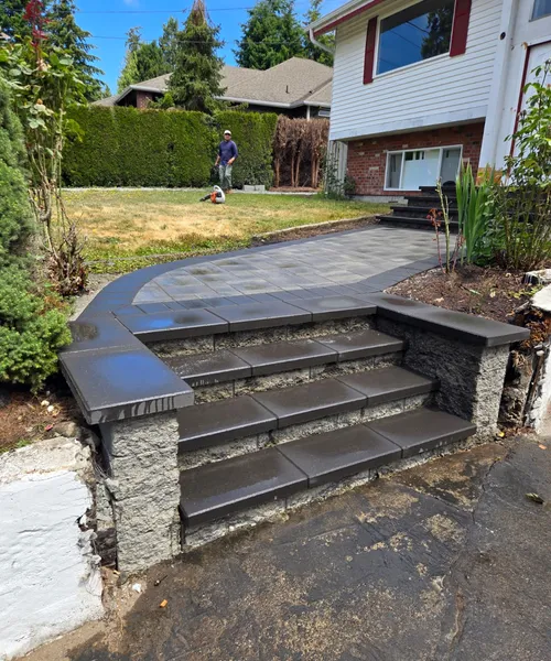 Paver Staircase Project with Retaining Wall Blocks in Edmonds 